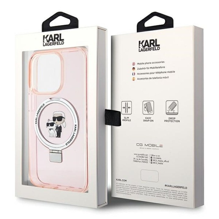 KARL LAGERFELD чохол для IPHONE 15 Pro Max сумісний з Magsafe KLHMP15XHMRSKCP (Ringstand KC) рожевий