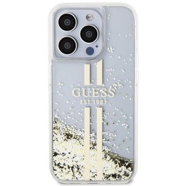 GUESS чохол для IPHONE 15 Pro GUHCP15LLFCSEGT (Liquid Glitter Gold Stripes) прозорий