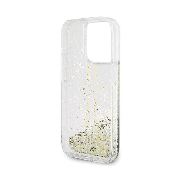 GUESS чохол для IPHONE 15 Pro GUHCP15LLFCSEGT (Liquid Glitter Gold Stripes) прозорий