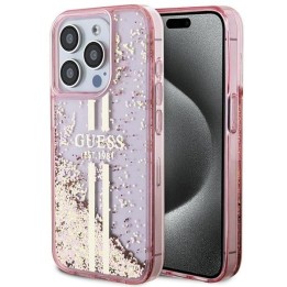 GUESS case for IPHONE 15 Pro GUHCP15LLFCSEGP (Liquid Glitter Gold Stripes) pink