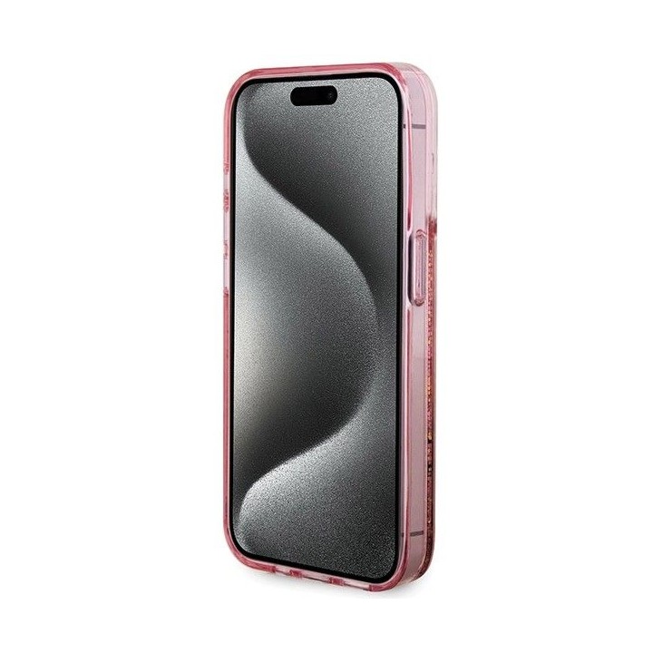 GUESS чохол для IPHONE 15 Pro GUHCP15LLFCSEGP (Liquid Glitter Gold Stripes) рожевий