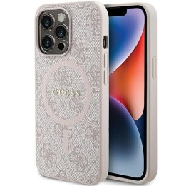 GUESS чехол для IPHONE 13 Pro Max совместимый с MagSafe GUHMP13XG4GFRP (4G Ring classic логотип) розовый