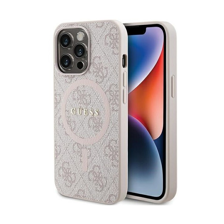 GUESS чехол для IPHONE 13 Pro Max совместимый с MagSafe GUHMP13XG4GFRP (4G Ring classic логотип) розовый