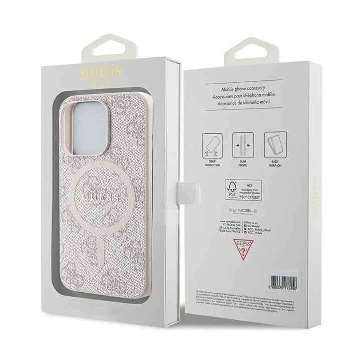 GUESS futerał do IPHONE 13 Pro Max kompatybilny z MagSafe GUHMP13XG4GFRP (4G Ring classic logo) różowy