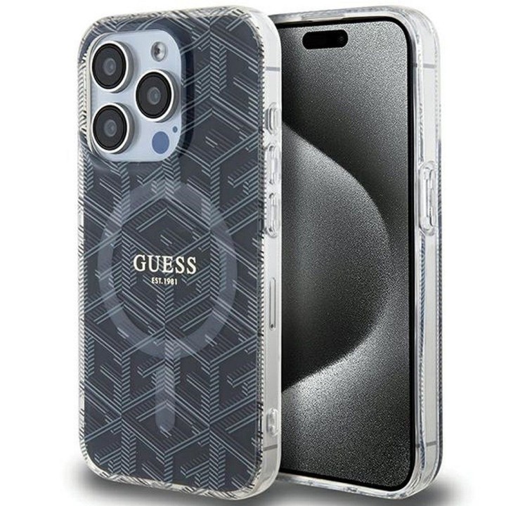 GUESS чехол для IPHONE 15 Pro Max совместимый с MagSafe GUHMP15XHGCUSTGK (IML GCUBE) черный