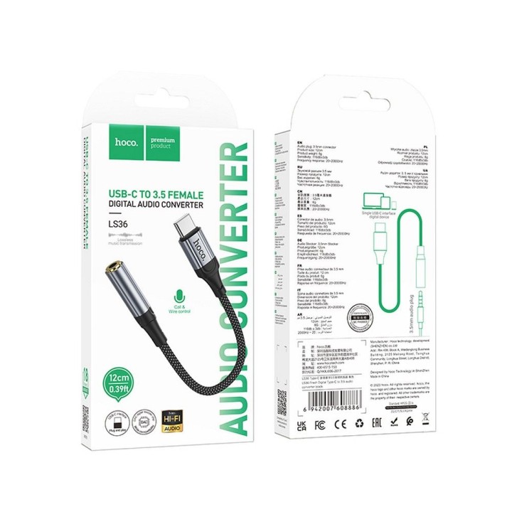 Адаптер AUX USB C – Jack 3,5 mm Hoco 0,12 m LS36 чорний
