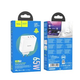 Мережевий зарядний пристрій для телефону Hoco 2 x USB C + USB A GaN QC PD 65W N30 білий