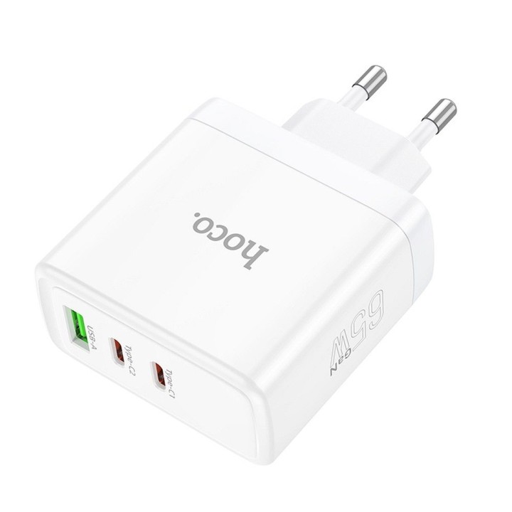 Ładowarka sieciowa do telefonu Hoco 2 x USB C + USB A GaN QC PD 65W N30 biała