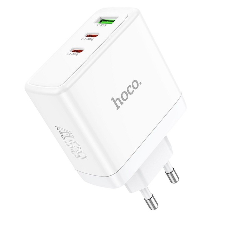 Мережевий зарядний пристрій для телефону Hoco 2 x USB C + USB A GaN QC PD 65W N30 білий
