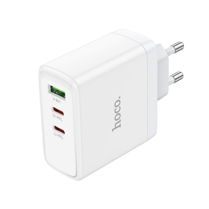 Wall charger for phone Hoco 2 x USB C + USB A GaN QC PD 65W N30 white