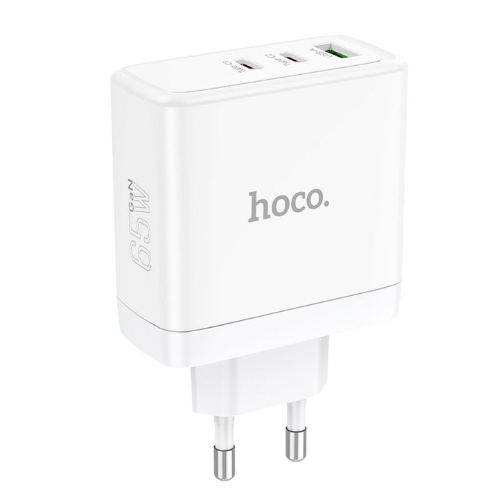 Wall charger for phone Hoco 2 x USB C + USB A GaN QC PD 65W N30 white