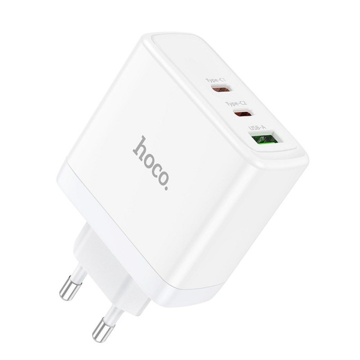 Wall charger for phone Hoco 2 x USB C + USB A GaN QC PD 65W N30 white