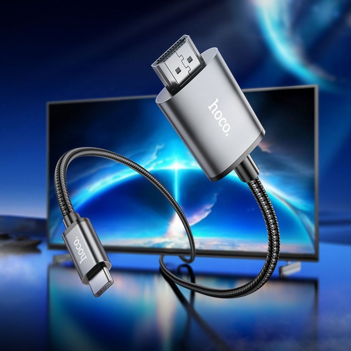 Cable USB C for HDMI Hoco 4K 30Hz 2 m UA27 steel grey