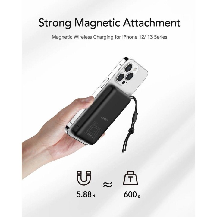 Powerbank zgodny z MagSafe Veger MagOn (VP1151 / W1151) PD QC3.0 2A 20W 10000 mAh z ładowaniem indukcyjnym czarny 0INT