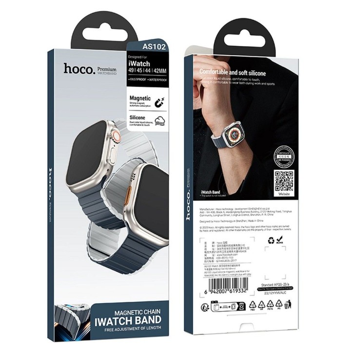 Pasek do Apple Watch Hoco magnetyczny silikon 42 / 44 / 45 / 49 mm AS102 niebieski z szarym