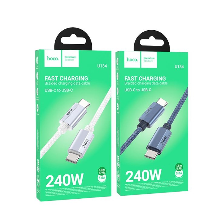 USB-C to USB-C cable Hoco QC3.0 PD 5A 240W 1,8 m U134 grey