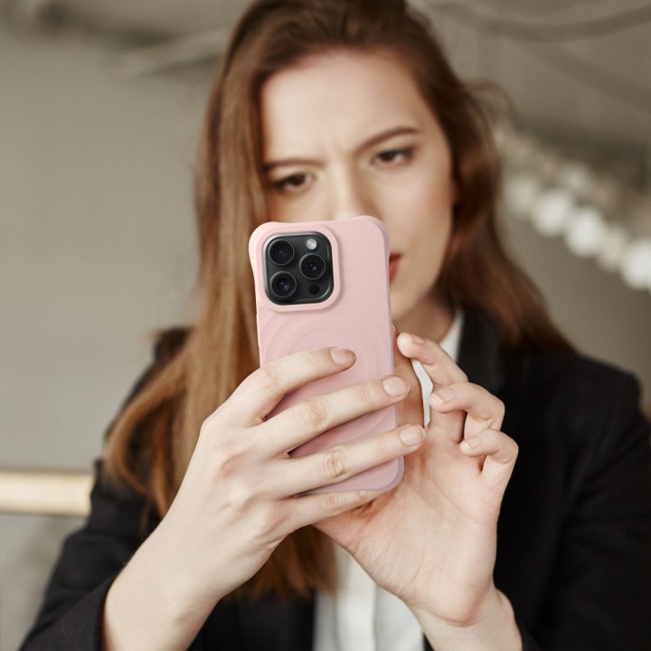 Etui na iPhone 15 PRO Silicone Zephyr Mag Cover zgodny z MagSafe różowe