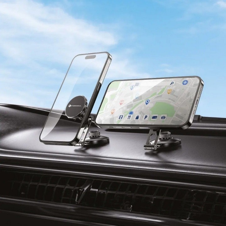 Phone holder for car magnetic Forcell F-Grip IronSecure for windscreen / dashboard black