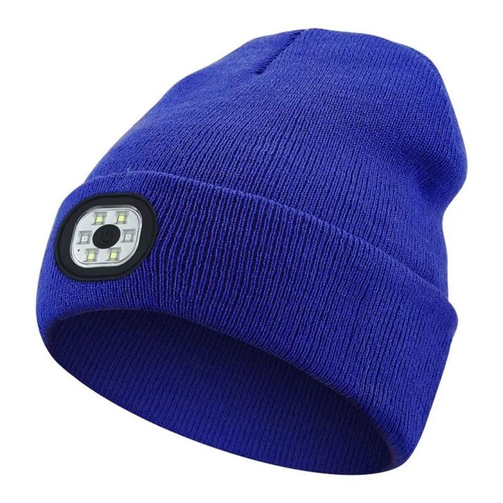 Beanie with flashlight LED blue