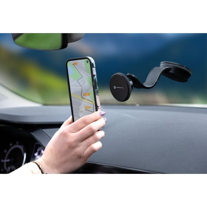 Тримач для телефону для автомобіля магнітний сумісний з MagSafe Forcell F-Grip MagFlex для скла / приладової панелі чорний