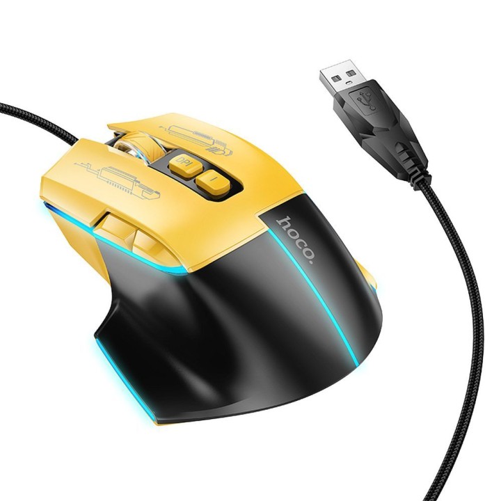 Дротова ігрова миша Hoco USB A 3600 dpi GM31 чорно-жовта
