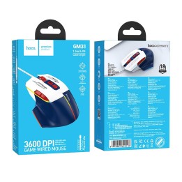 Проводная игровая мышь Hoco USB A 3600 dpi GM31 бело-синяя