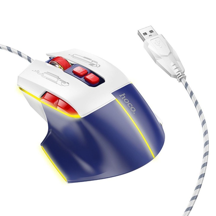 Дротова ігрова миша Hoco USB A 3600 dpi GM31 біло-синя