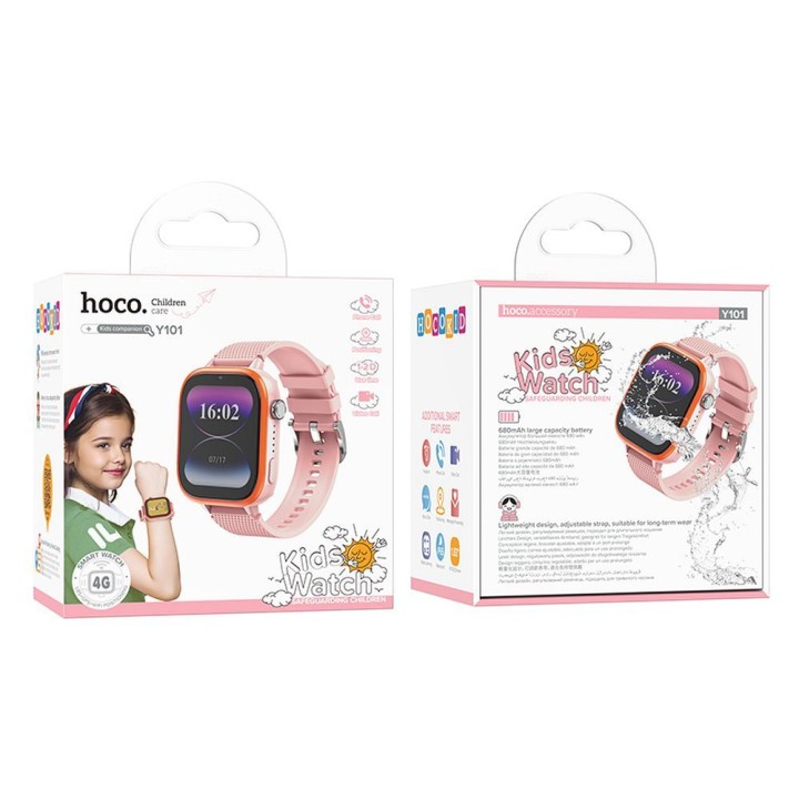 Смарт-годинник для дітей Hoco 1,83" 4G GPS з функцією дзвінків Y101 рожевий