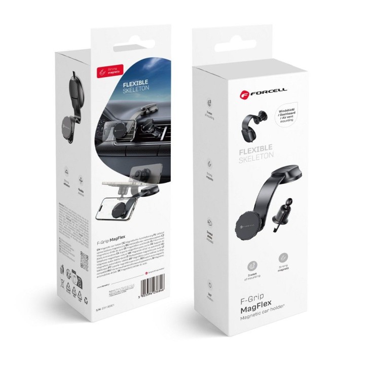 Phone holder for car magnetic Forcell F-Grip MagFlex for windscreen / dashboard / air vent black
