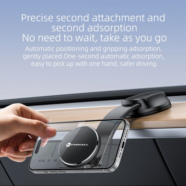 Phone holder for car magnetic MagSafe compatible Forcell F-Grip MagFlex for windscreen / dashboard black