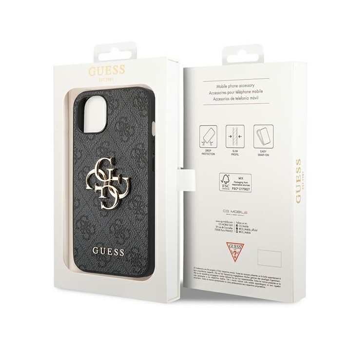 GUESS case for IPHONE 13 / 14 / 15 GUHCP14S4GMGGR (4G Big Metal Logo) grey