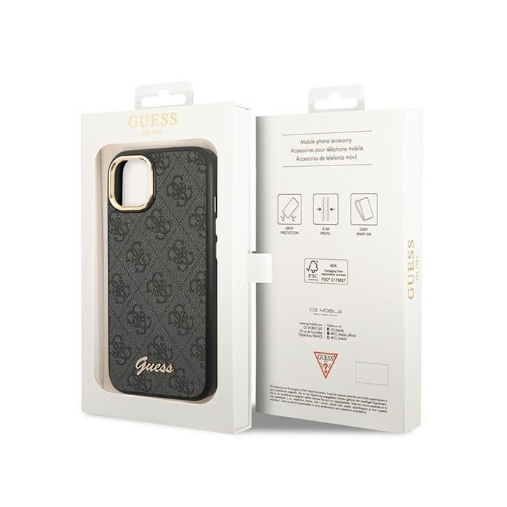GUESS чохол для IPHONE 13 / 14 / 15 GUHCP14SHG4SHK (4G Vintage Gold Logo) чорний