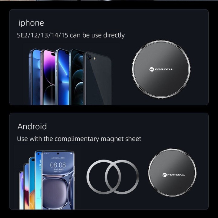 Тримач для телефону для автомобіля магнітний сумісний з MagSafe Forcell F-Grip MagFlex для скла / приладової панелі чорний