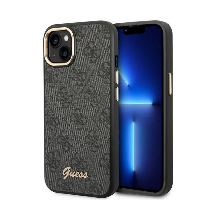 GUESS чехол для IPHONE 13 / 14 / 15 GUHCP14SHG4SHK (4G Vintage Gold Logo) черный