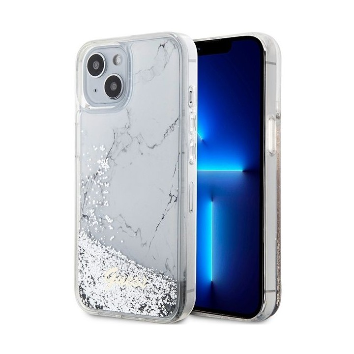 GUESS чехол для IPHONE 13 / 14 / 15 GUHCP14SLCSGSGH (Liquid Glitter Marble) белый
