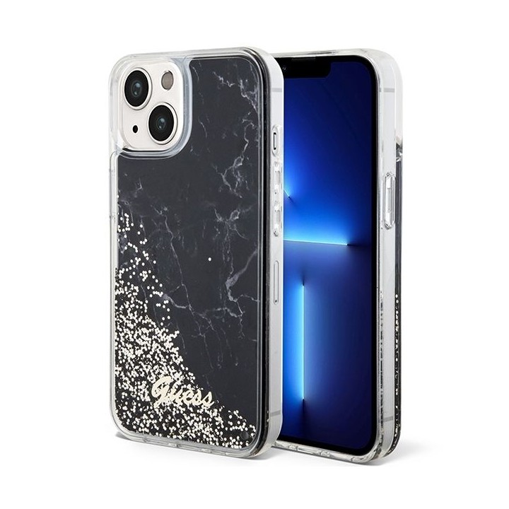 GUESS чохол для IPHONE 13 / 14 / 15 GUHCP14SLCSGSGK (Liquid Glitter Marble) чорний