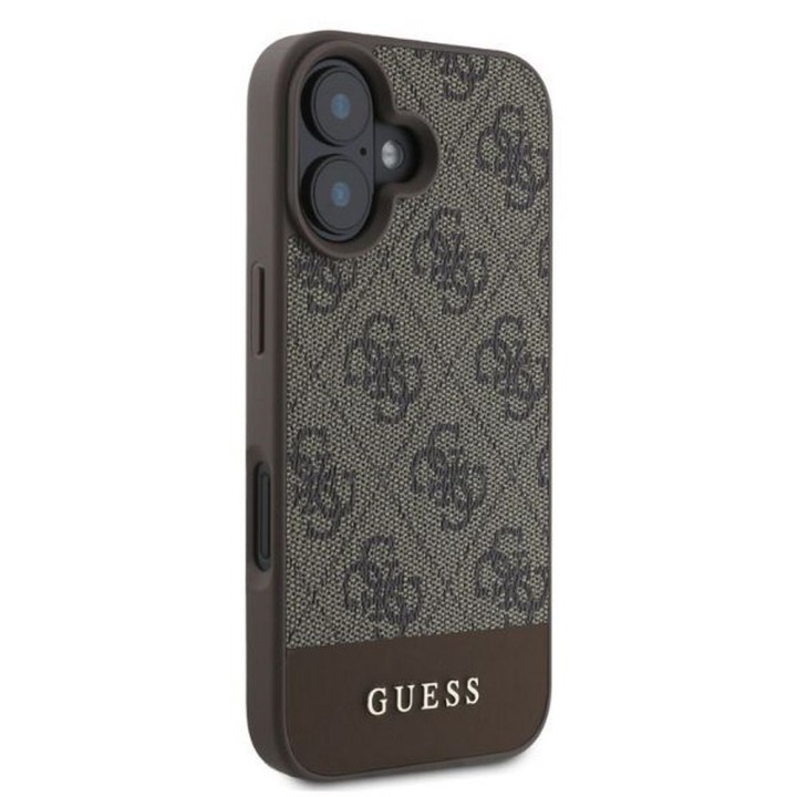 GUESS чехол для IPHONE 16 GUHCP16SG4GLBR (PC/TPU 4G PU Bottom Stripe) коричневый