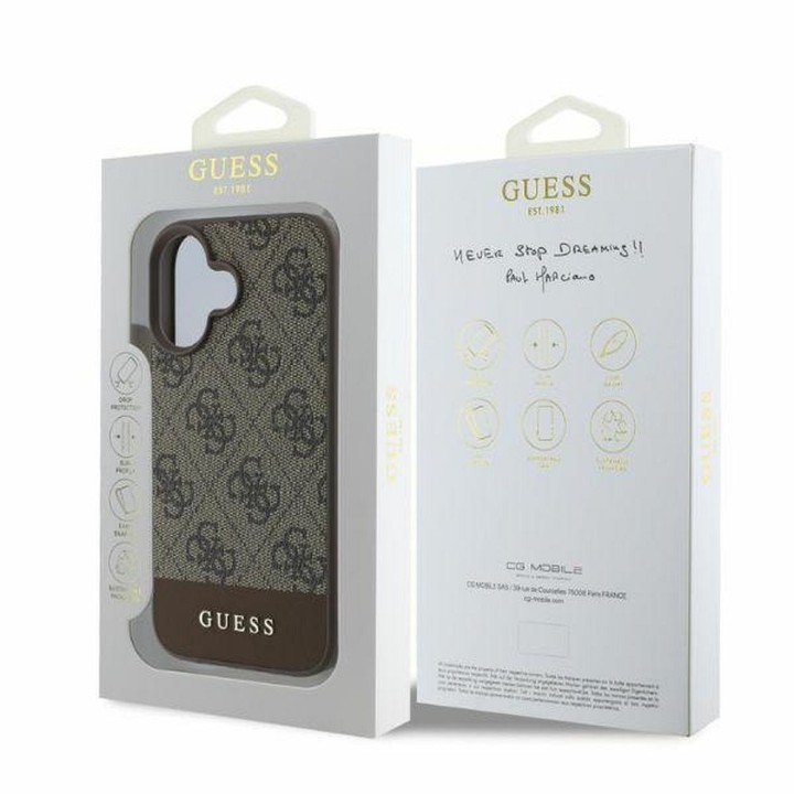 GUESS case for IPHONE 16 GUHCP16SG4GLBR (PC/TPU 4G PU Bottom Stripe) brown