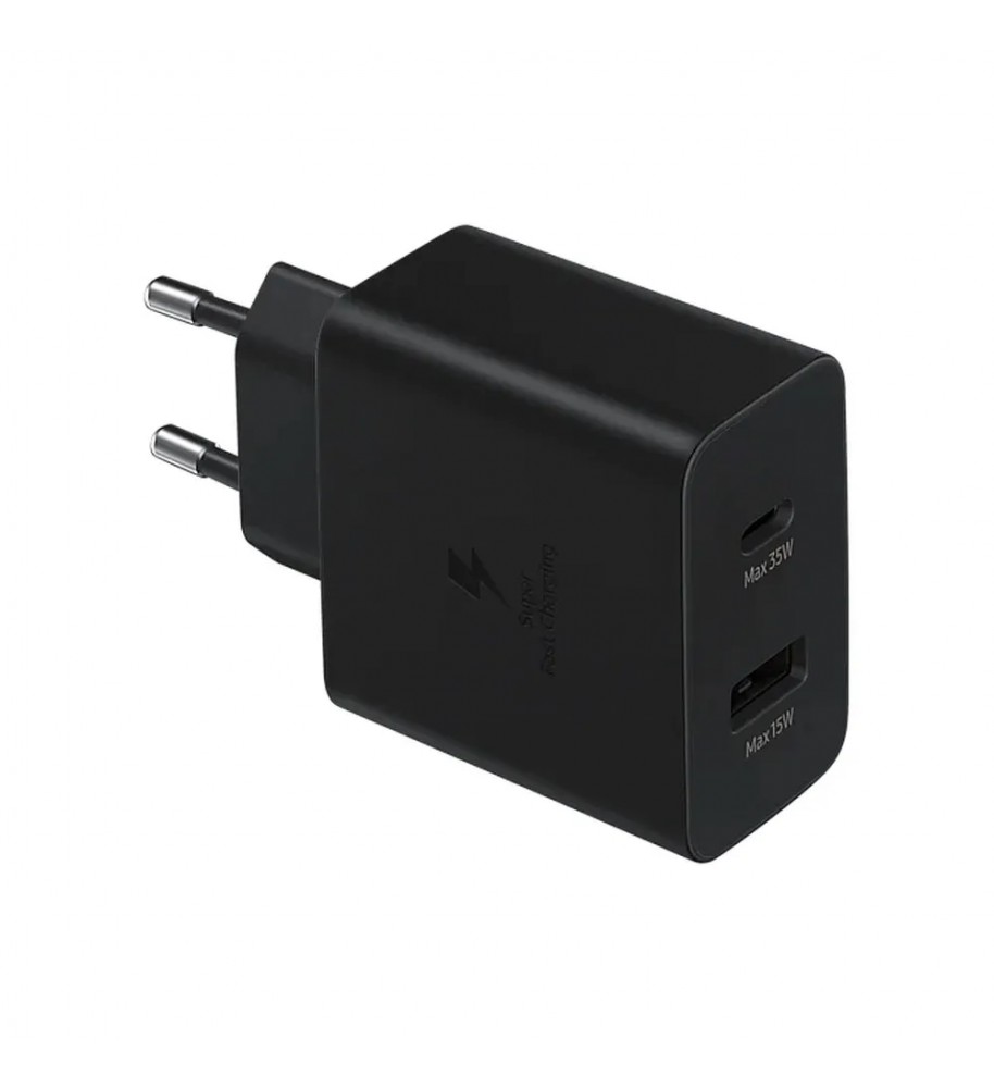 Оригінальний зарядний пристрій Samsung Fast Charger EP-TA220NBEGEU 1x USB C, 1x USB A 3A 35W czarna blister