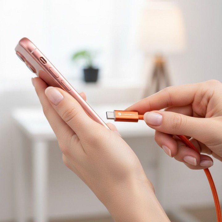 USB-C to USB-C cable Forcell F-Energy QC4.0 PD 5A 100W Cafule Color 1,2 m ACYH23 orange
