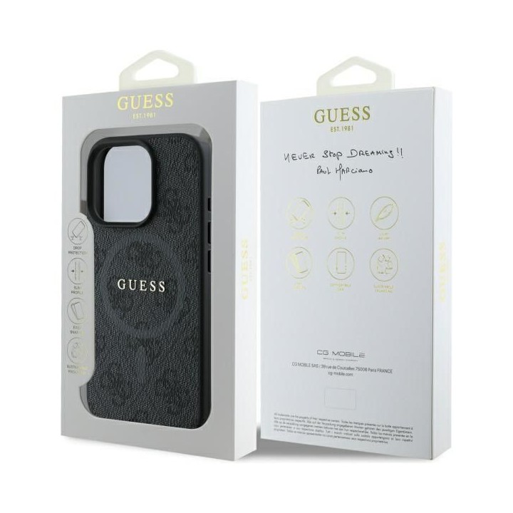GUESS case for IPHONE 16 Pro Max compatible with MagSafe GUHMP16XG4GFRK (PU 4G Ring Classic Logo) black