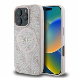 GUESS чехол для IPHONE 16 Pro совместимый с MagSafe GUHMP16LG4GFRP (PU 4G Ring Classic Logo) розовый