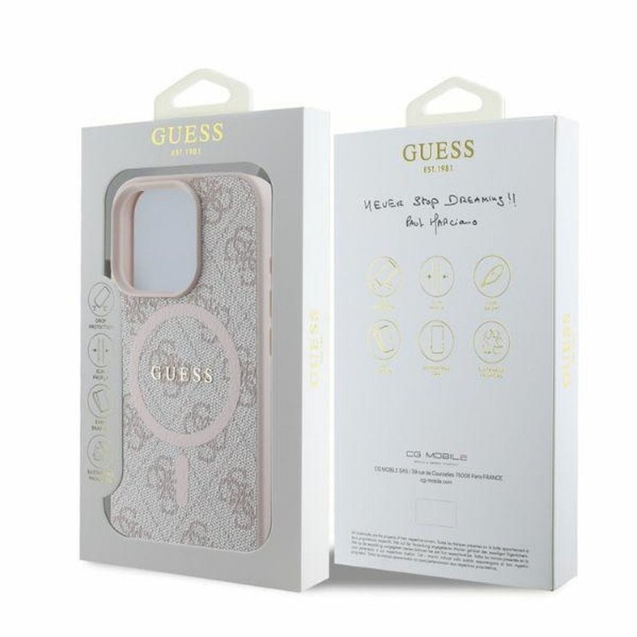 GUESS case for IPHONE 16 Pro compatible with MagSafe GUHMP16LG4GFRP (PU 4G Ring Classic Logo) pink
