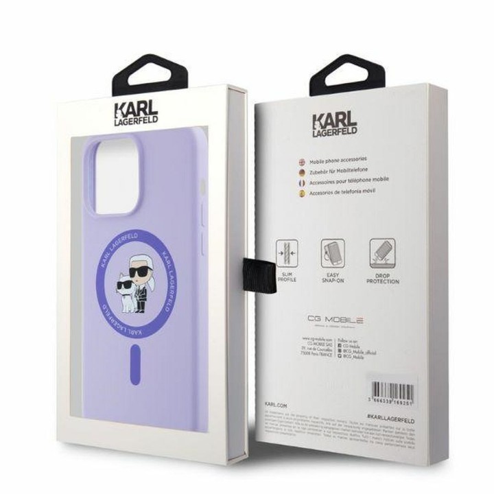 KARL LAGERFELD futerał do IPHONE 15 Pro Max kompatybilny z MagSafe KLHMP15XSCMKCRHU (Silicone KC Body Ring) fioletowy