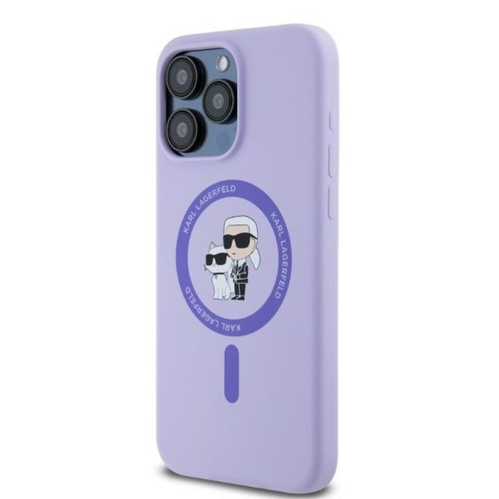 KARL LAGERFELD чехол для IPHONE 15 Pro Max совместимый с MagSafe KLHMP15XSCMKCRHU (Silicone KC Body Ring) фиолетовый