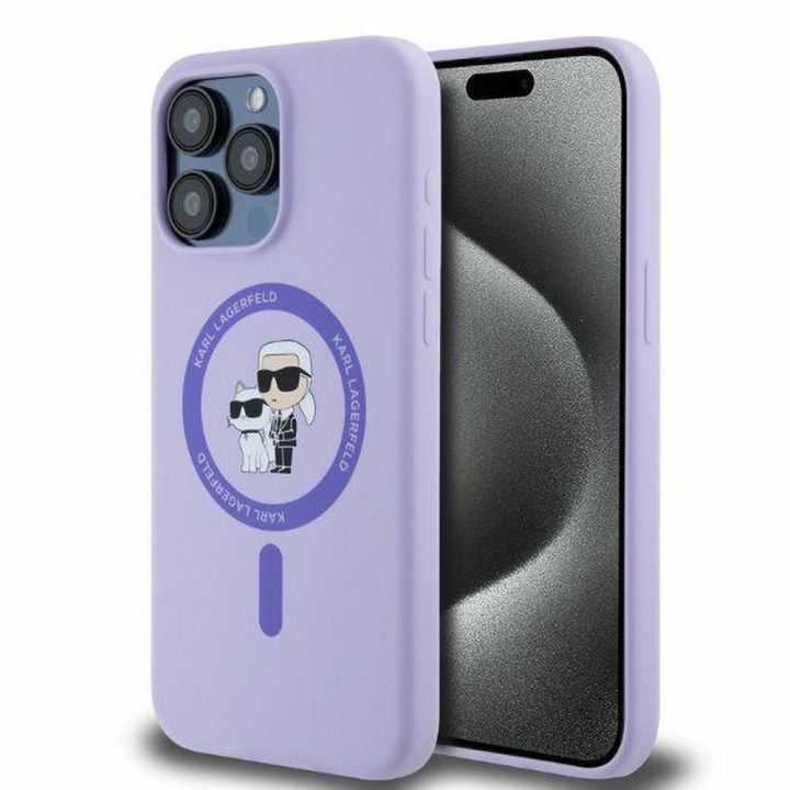 KARL LAGERFELD чехол для IPHONE 15 Pro Max совместимый с MagSafe KLHMP15XSCMKCRHU (Silicone KC Body Ring) фиолетовый