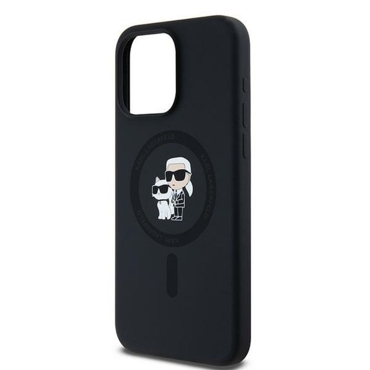 KARL LAGERFELD чехол для IPHONE 15 Pro Max совместимый с MagSafe KLHMP15XSCMKCRHK (Silicone KC Body Ring) черный