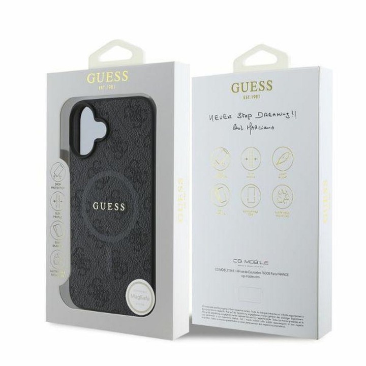 GUESS чехол для IPHONE 16 совместимый с MagSafe GUHMP16SG4GFRK (PU 4G Ring Classic Logo) черный