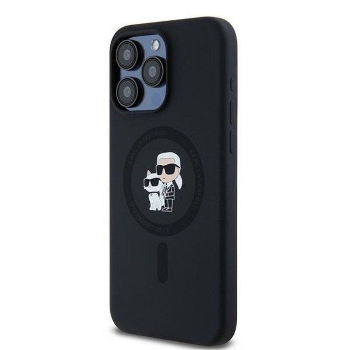 KARL LAGERFELD futerał do IPHONE 15 Pro Max kompatybilny z MagSafe KLHMP15XSCMKCRHK (Silicone KC Body Ring) czarny