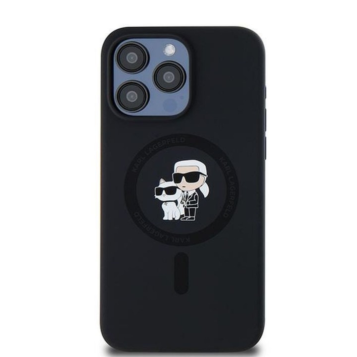 KARL LAGERFELD чехол для IPHONE 15 Pro Max совместимый с MagSafe KLHMP15XSCMKCRHK (Silicone KC Body Ring) черный